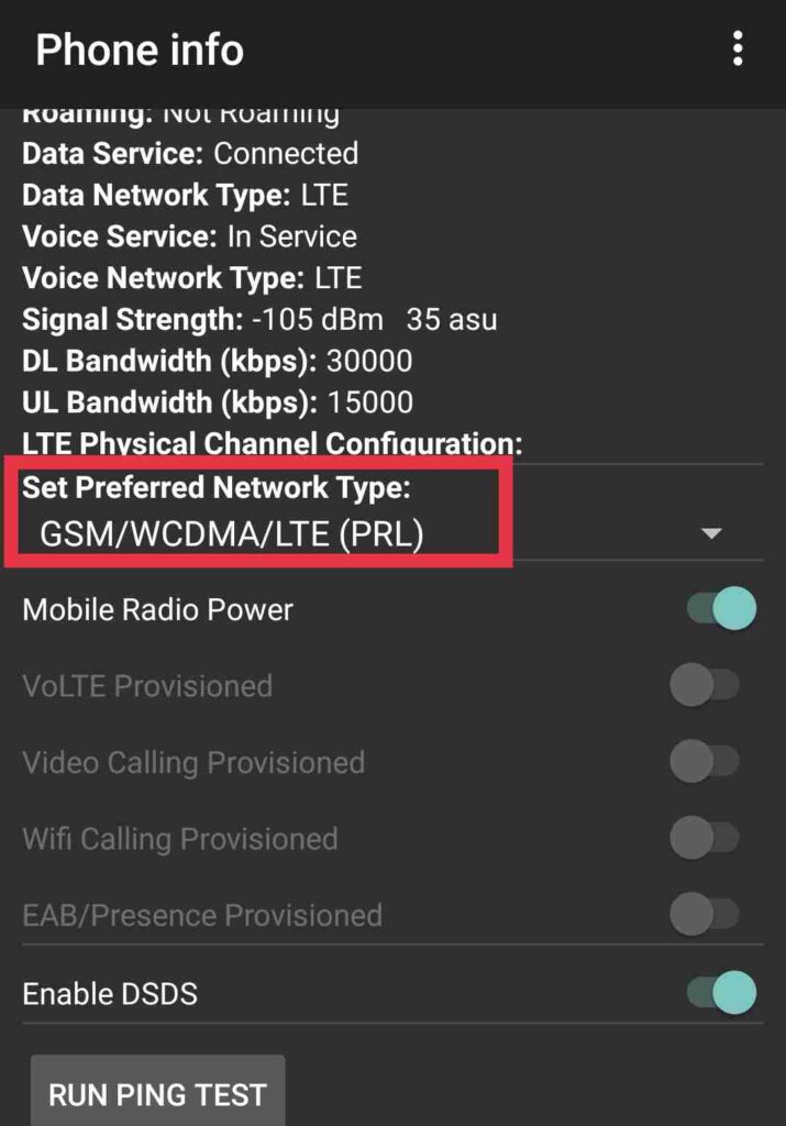 Set Preferred Network Type Android