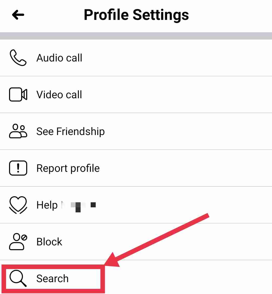 Facebook profile settings search option