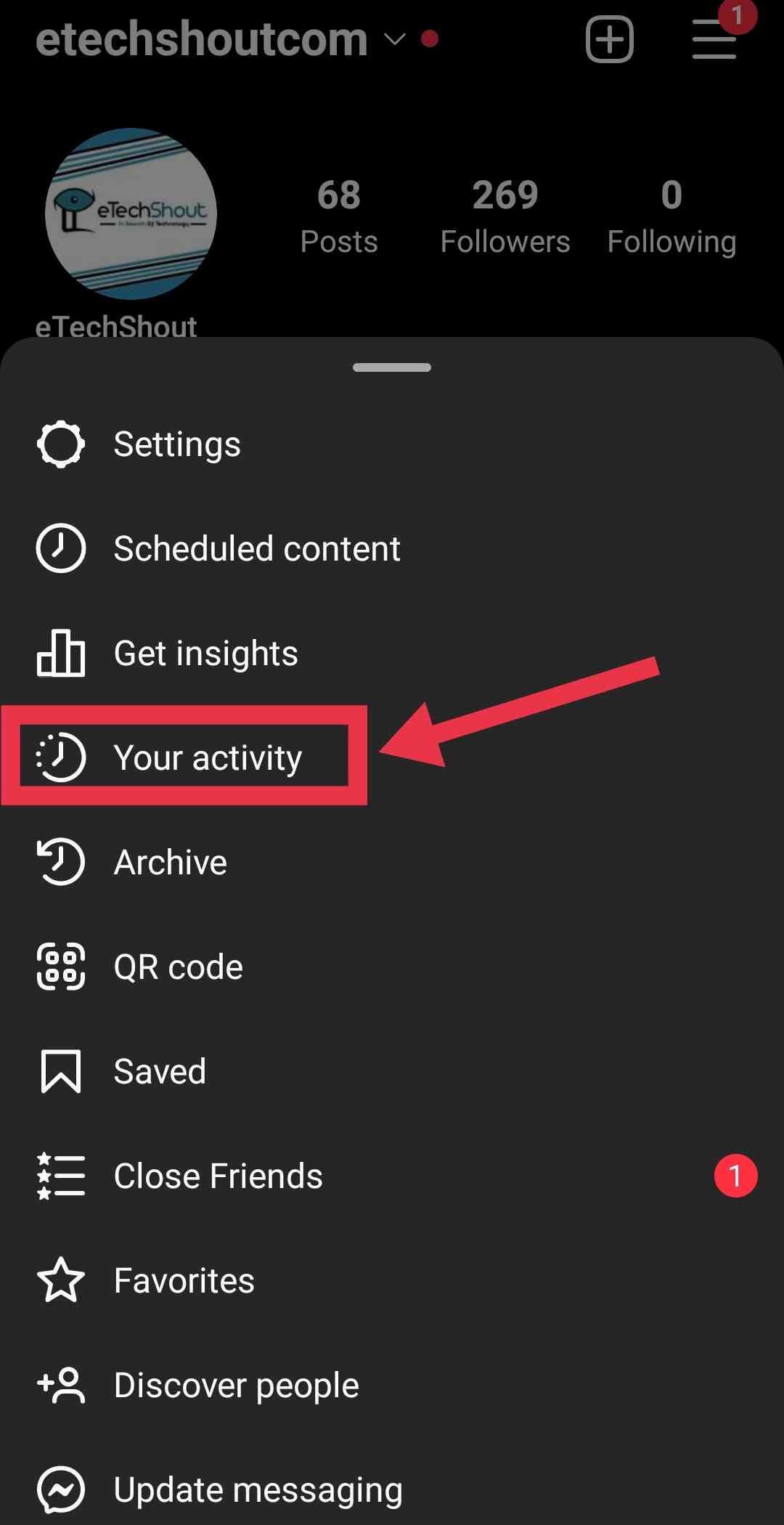 Instagram Android your activity section
