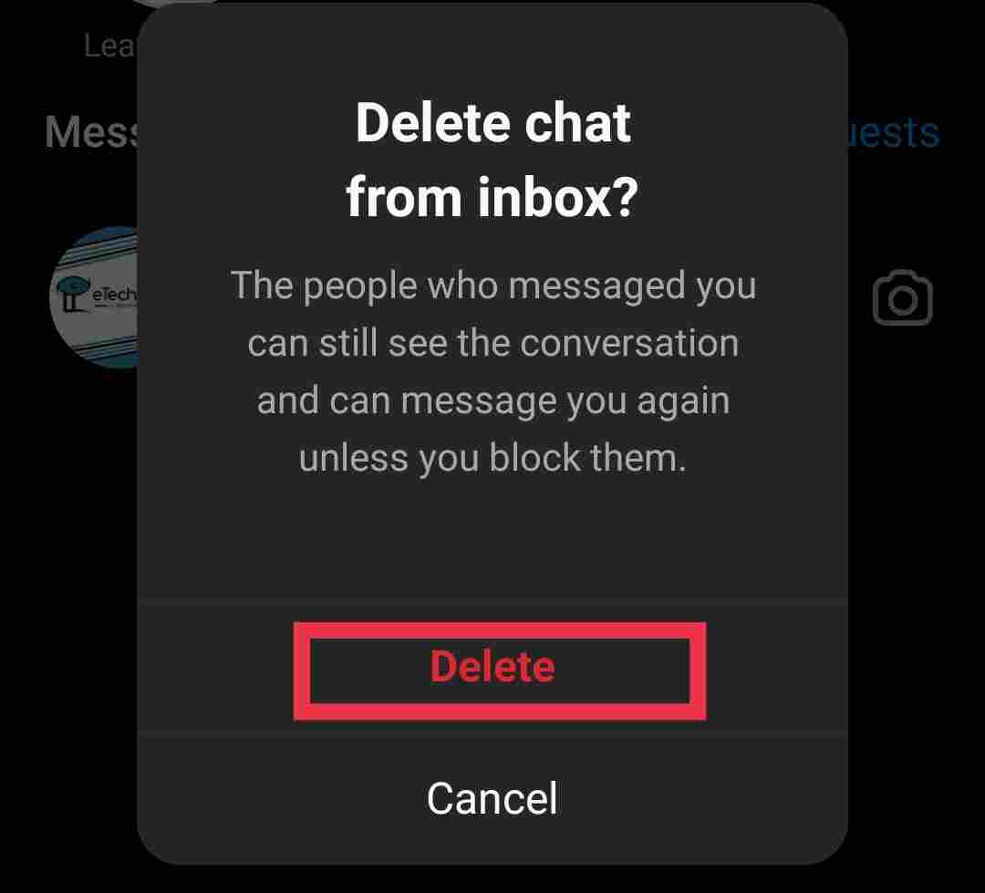 Instagram delete chat from inbox confirmation