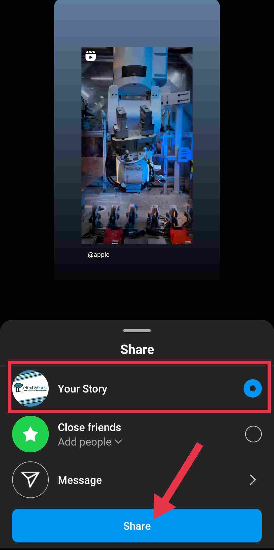 Instagram your story share button