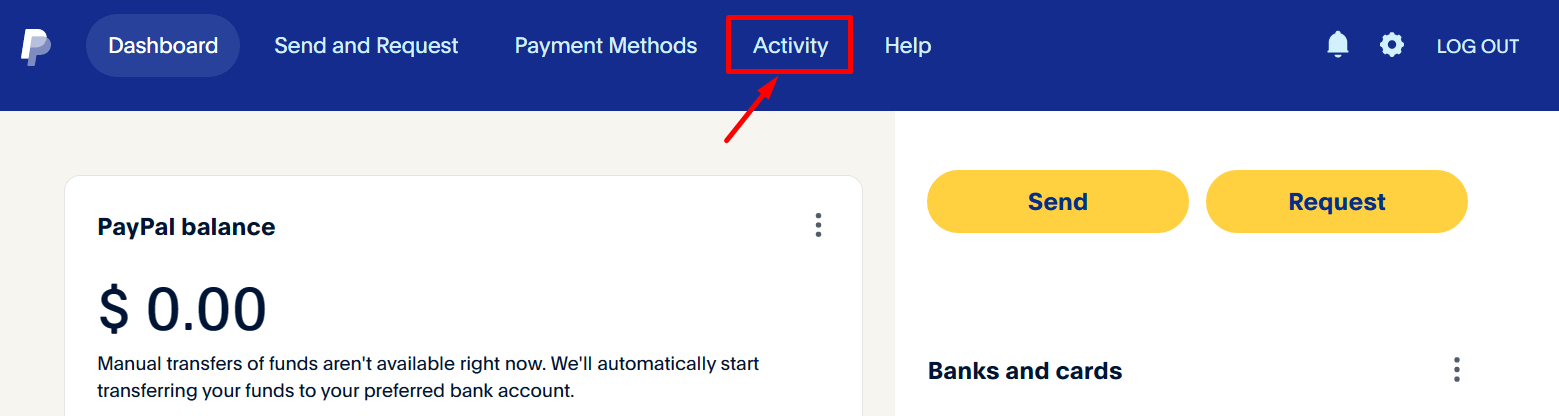 Paypal Activity Section