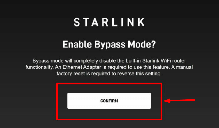 Starlink Web Enable Bypass Mode Confirm