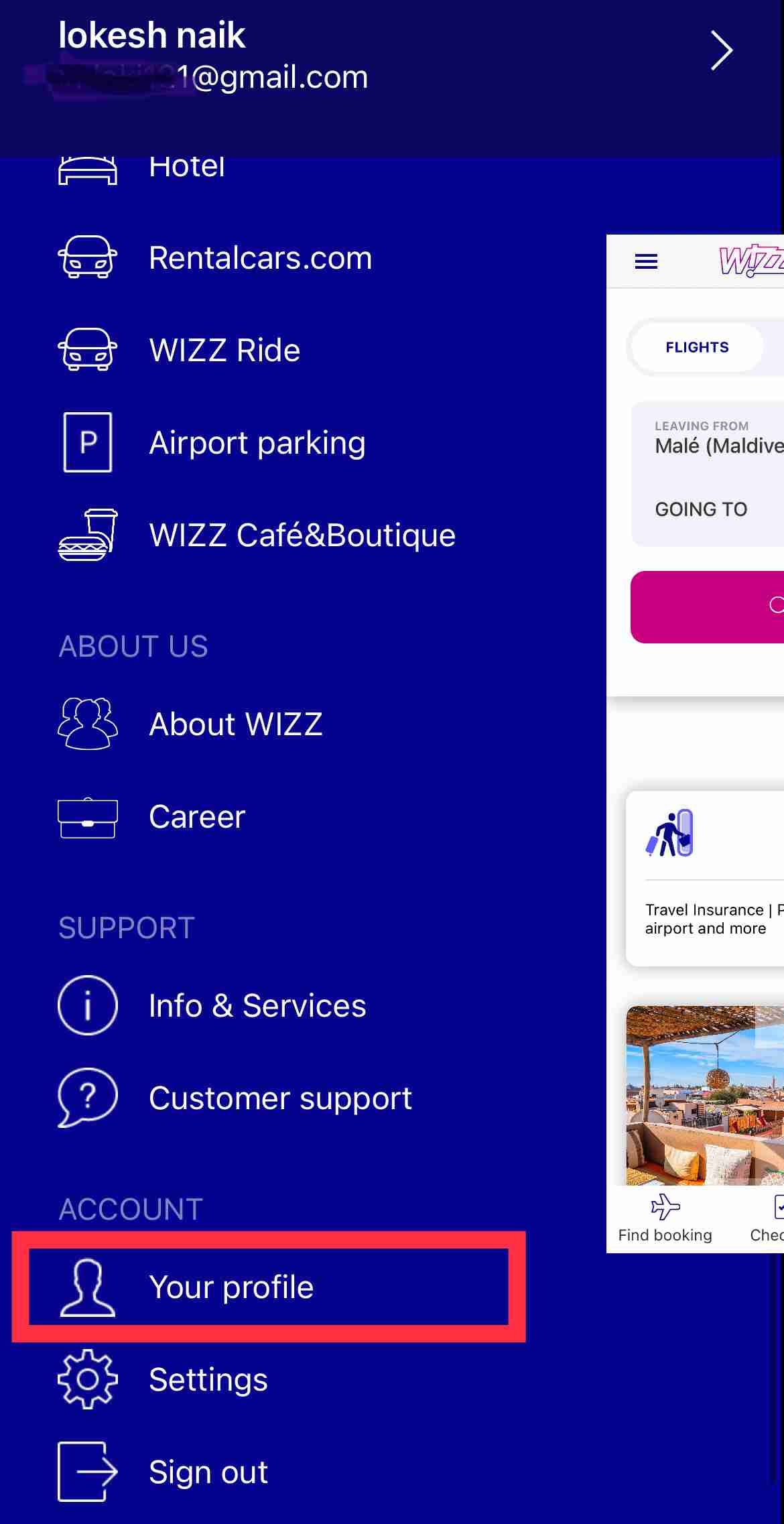 Wizz Air app your profile