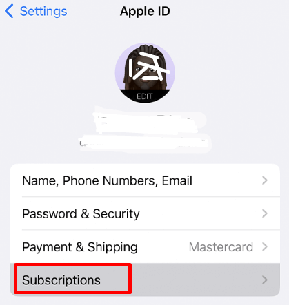 iOS Subscriptions Section