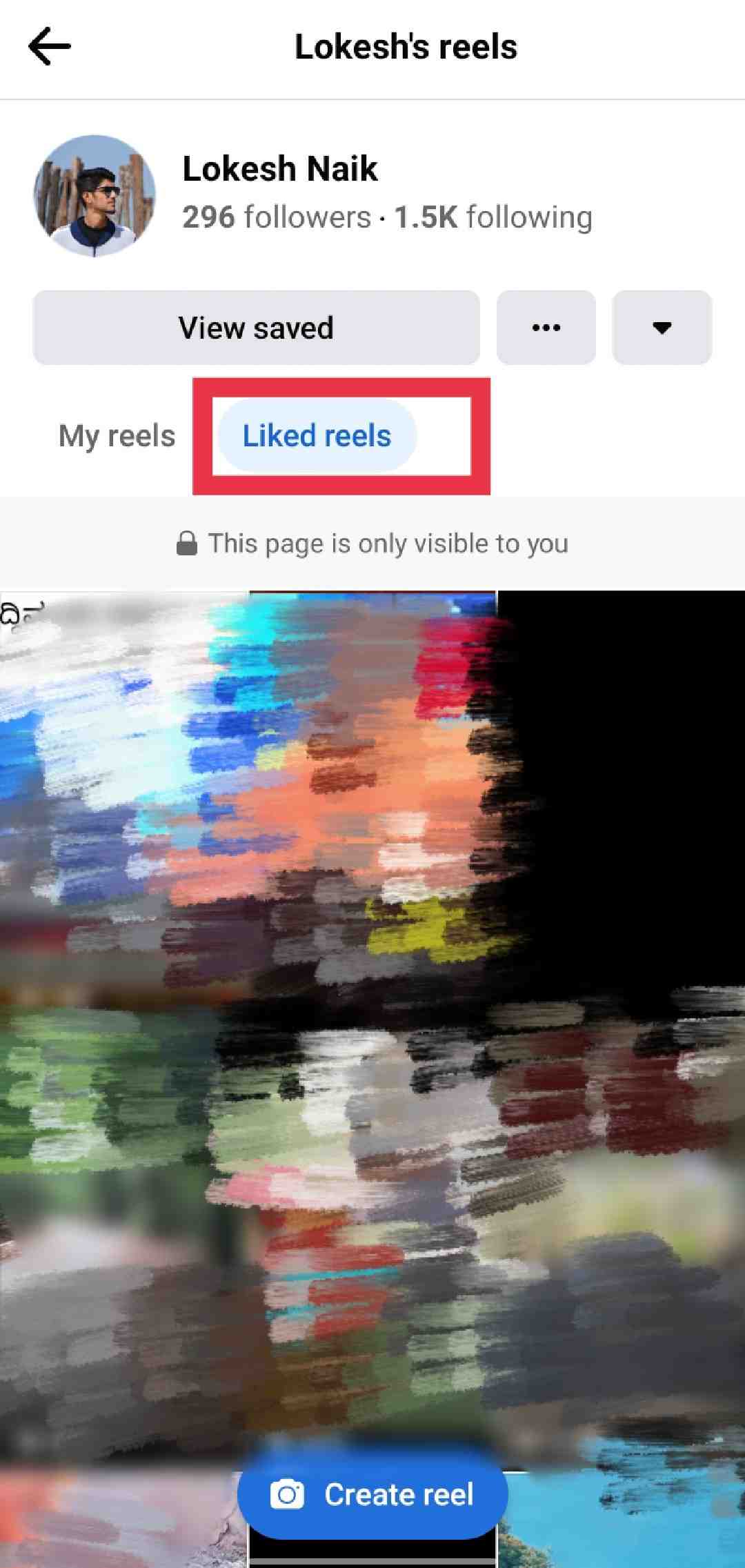 Facebook app Liked Reels section