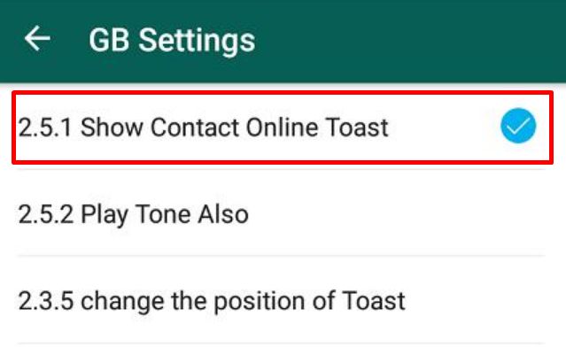 GB WhatsApp Show Contact Online Toast Option