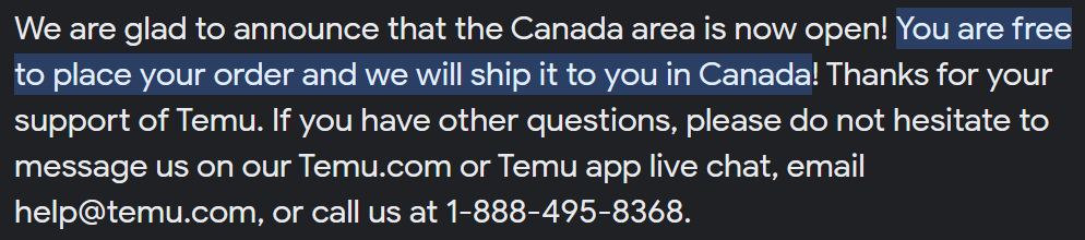 Temu Canada Shipping
