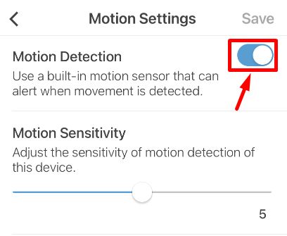 Blink camera motion detection enable
