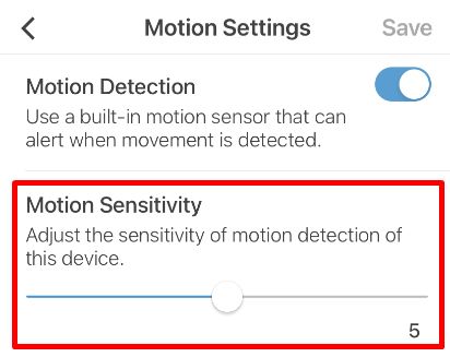 Blink camera motion sensitivity adjust