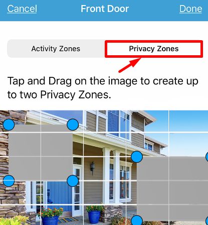 Blink camera privacy zone
