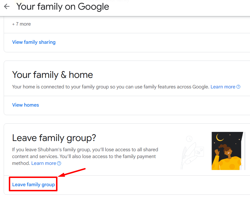 Leave family group option on Youtube