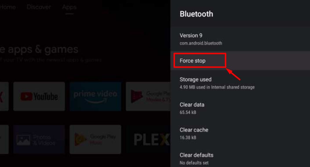 NVIDIA TV force stop Bluetooth app