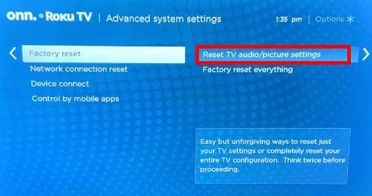 Reset Audio Picture Settings on Roku TV