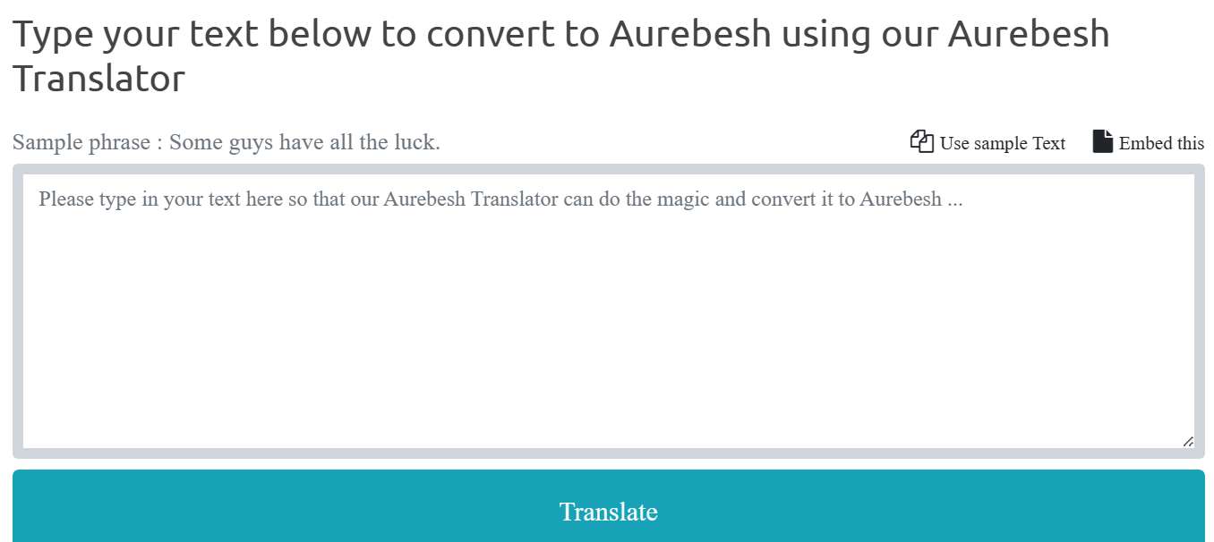 Fun Translations Aurebesh Translator