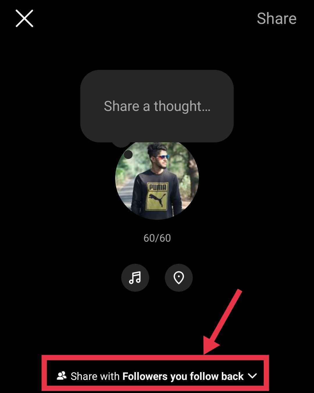 Instagram share notes privacy option