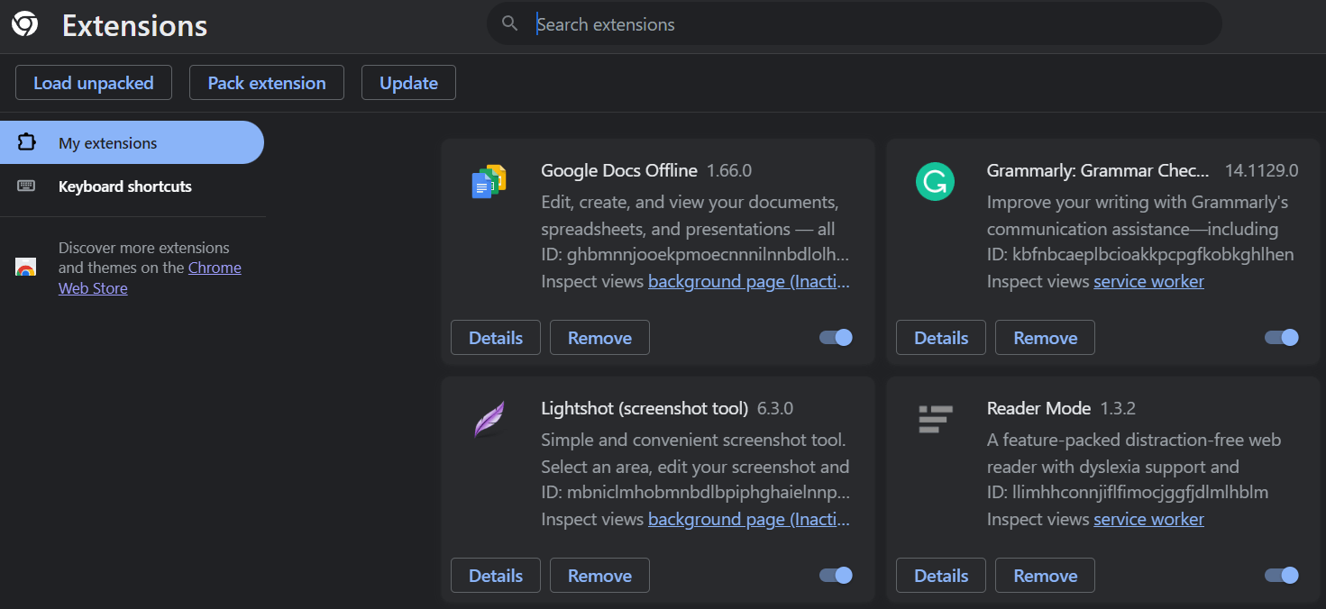 Chrome Extensions Section