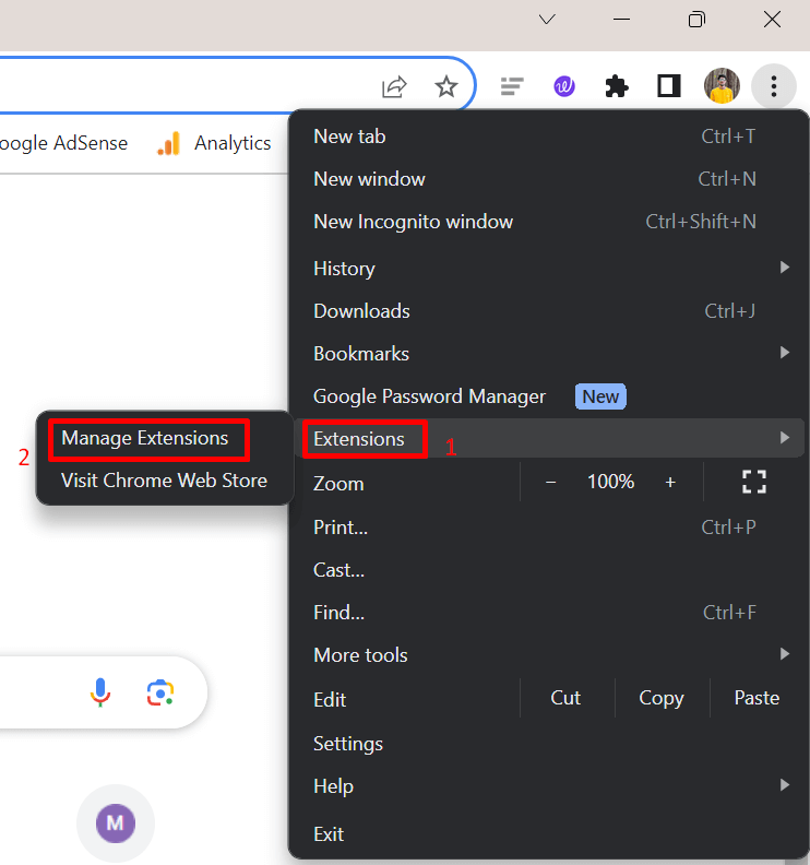 Chrome Manage Extensions