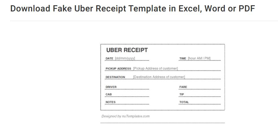 NuTemplates fake Uber receipt template