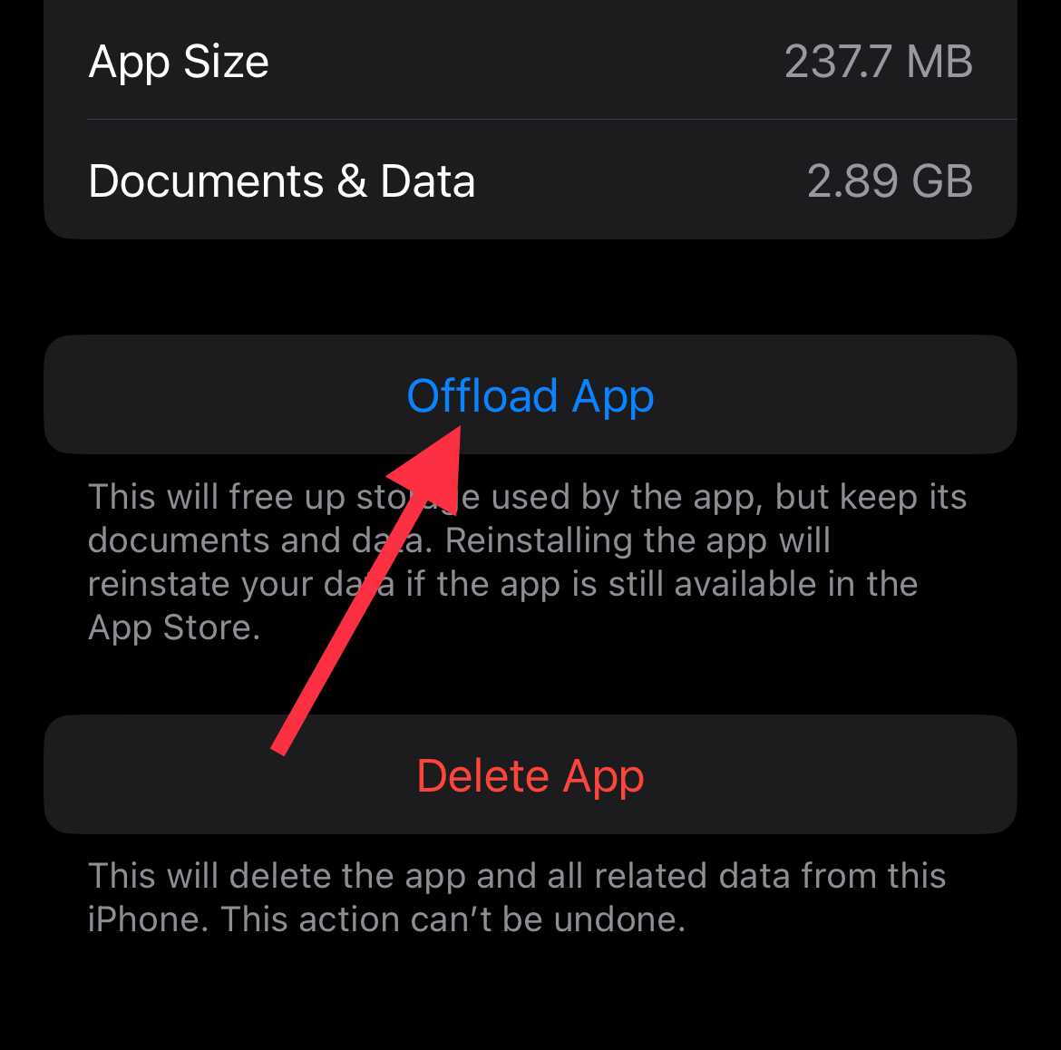 Offload app on iOS