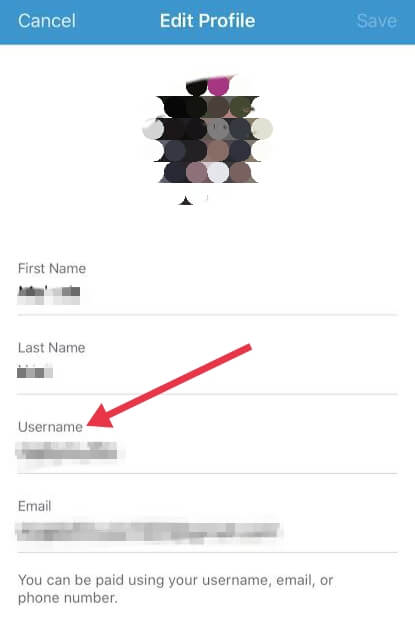 Venmo edit username in profile section