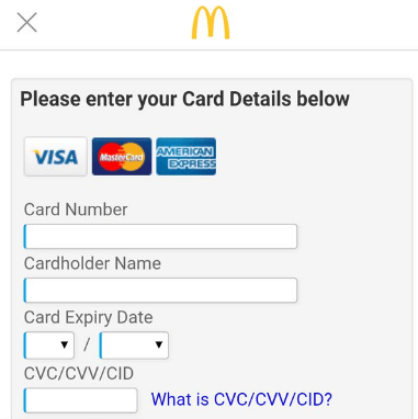 Enter card details on McDonald’s app