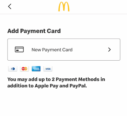 McDonald’s app payment method add new card