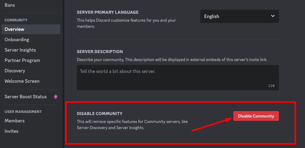 Disable Discord Community Feature in your Server