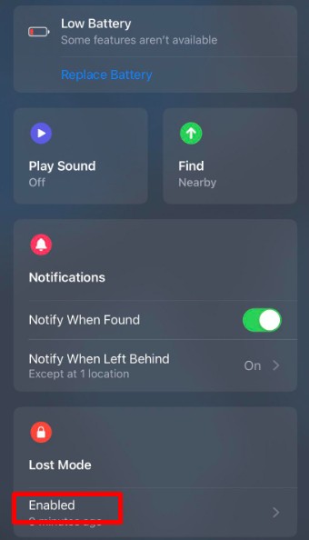 AirTag Lost Mode Enabled