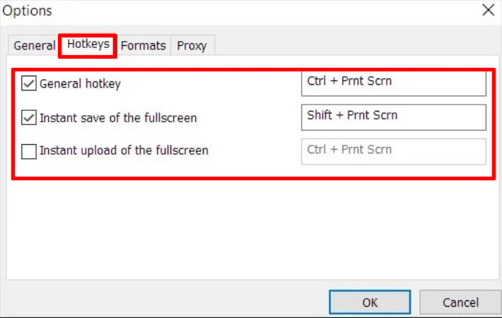 Lighshot hotkeys options