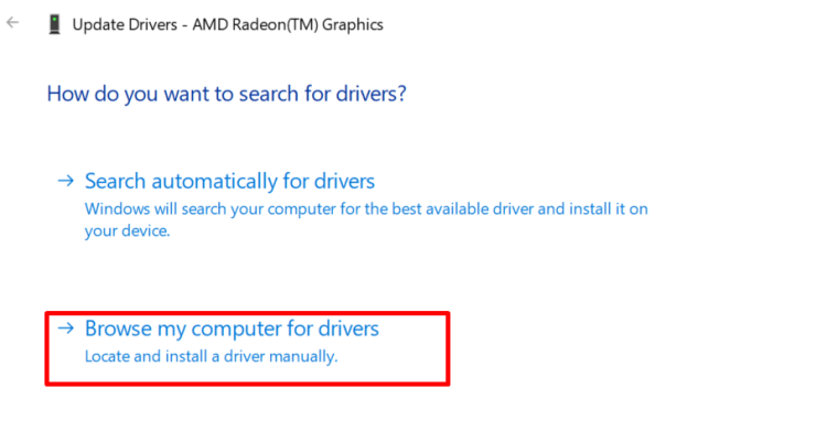 Windows browse my computer for drivers