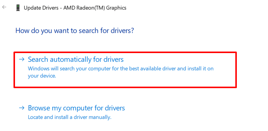 Windows search automatically for drivers