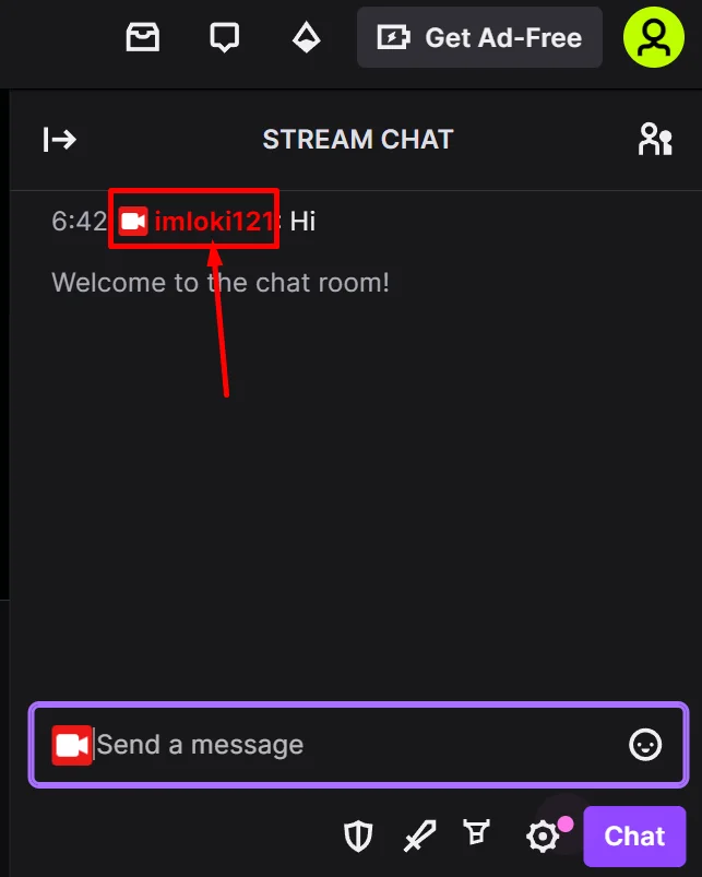 Click on username from Twitch channel Chat section