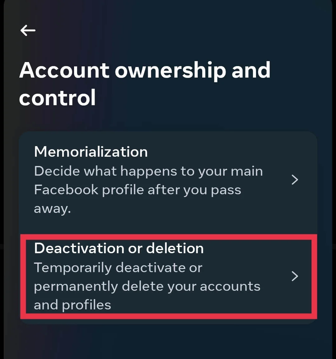 Deactivation or Deletion on Instagram app