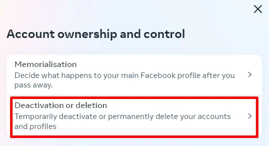 Deactivation or Deletion options on Instagram web