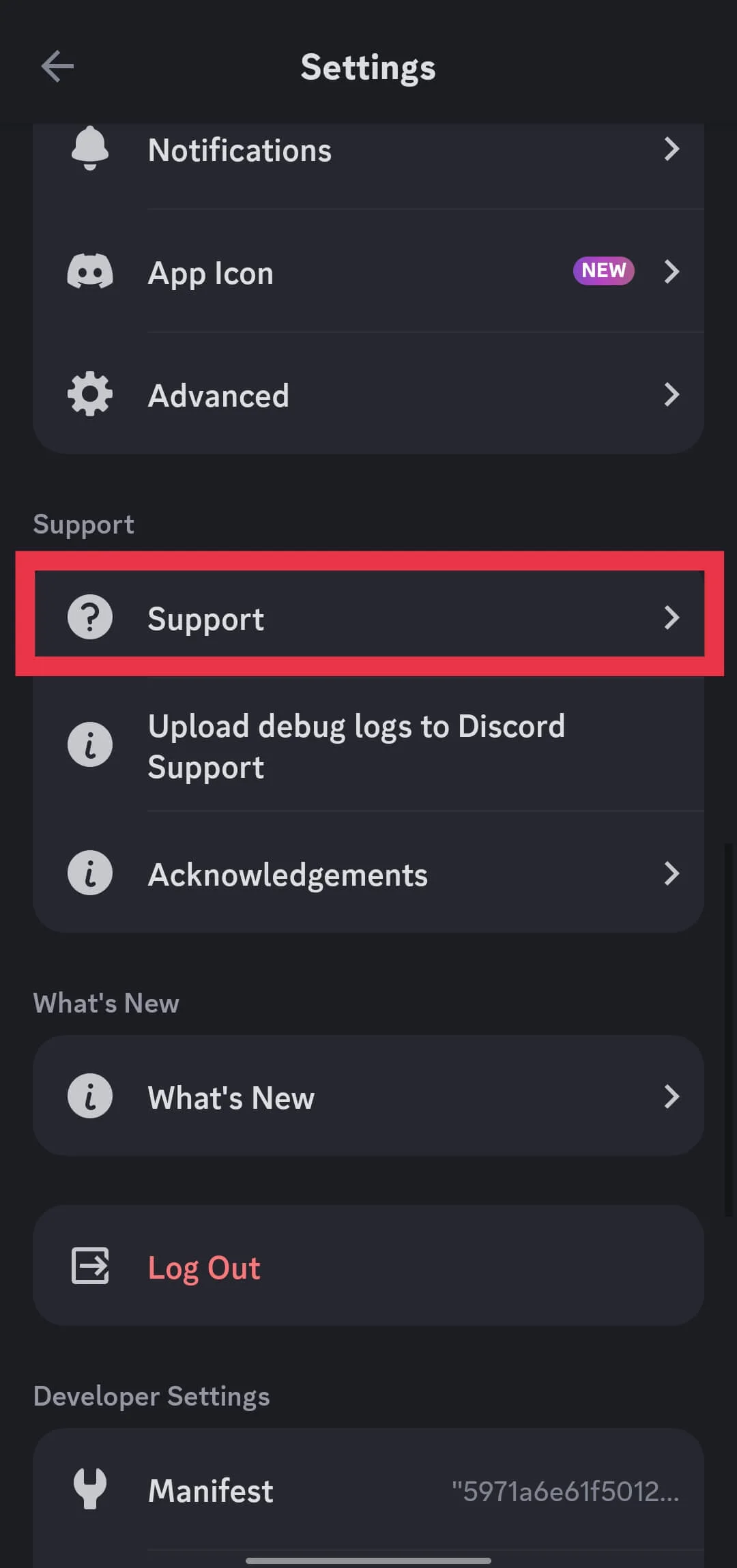 Discord app Support option