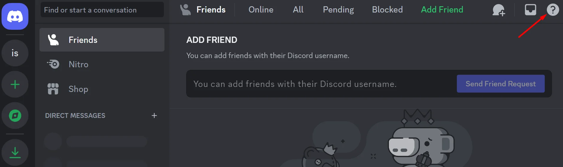 Discord web Help option