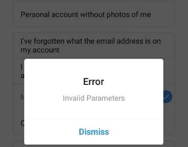 Instagram Invalid Parameters Error