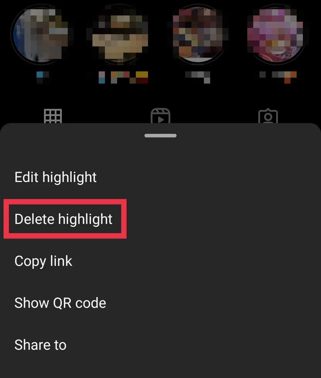 Instagram app Delete Highlight option