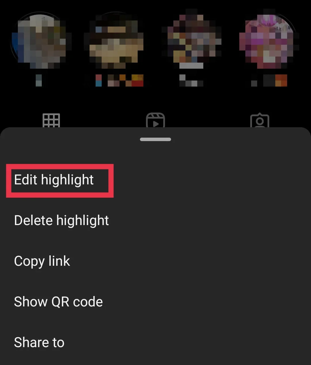 Instagram app Edit Highlight option