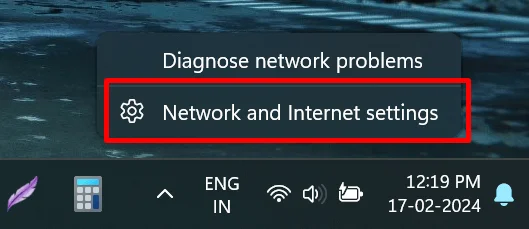 Network and Internet settings on Windows