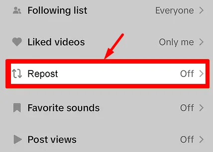 TikTok Repost option disable