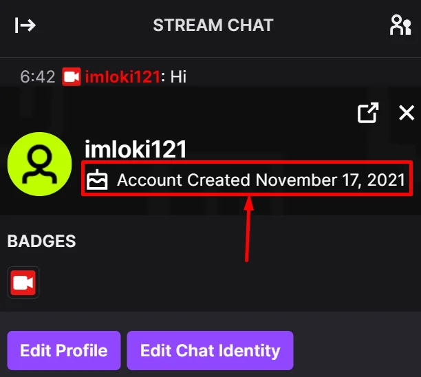 Twitch own account channel created date