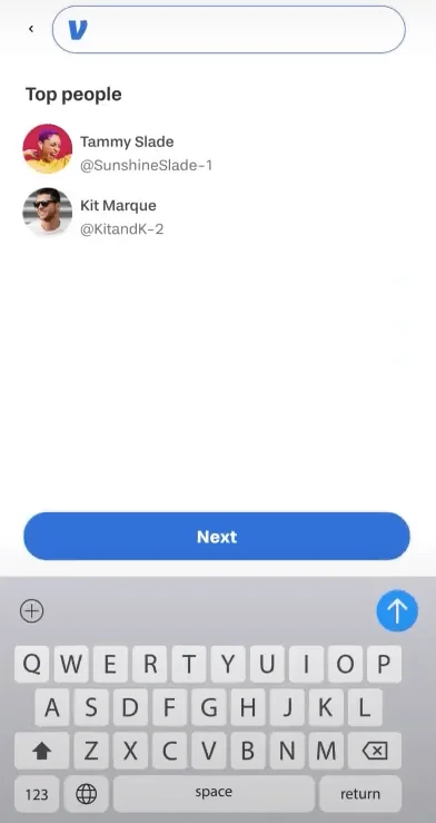 Venmo app search user to request money