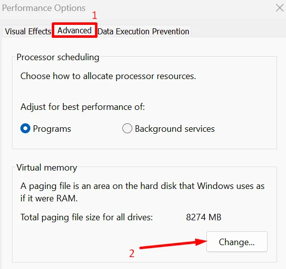 Performance options on Windows