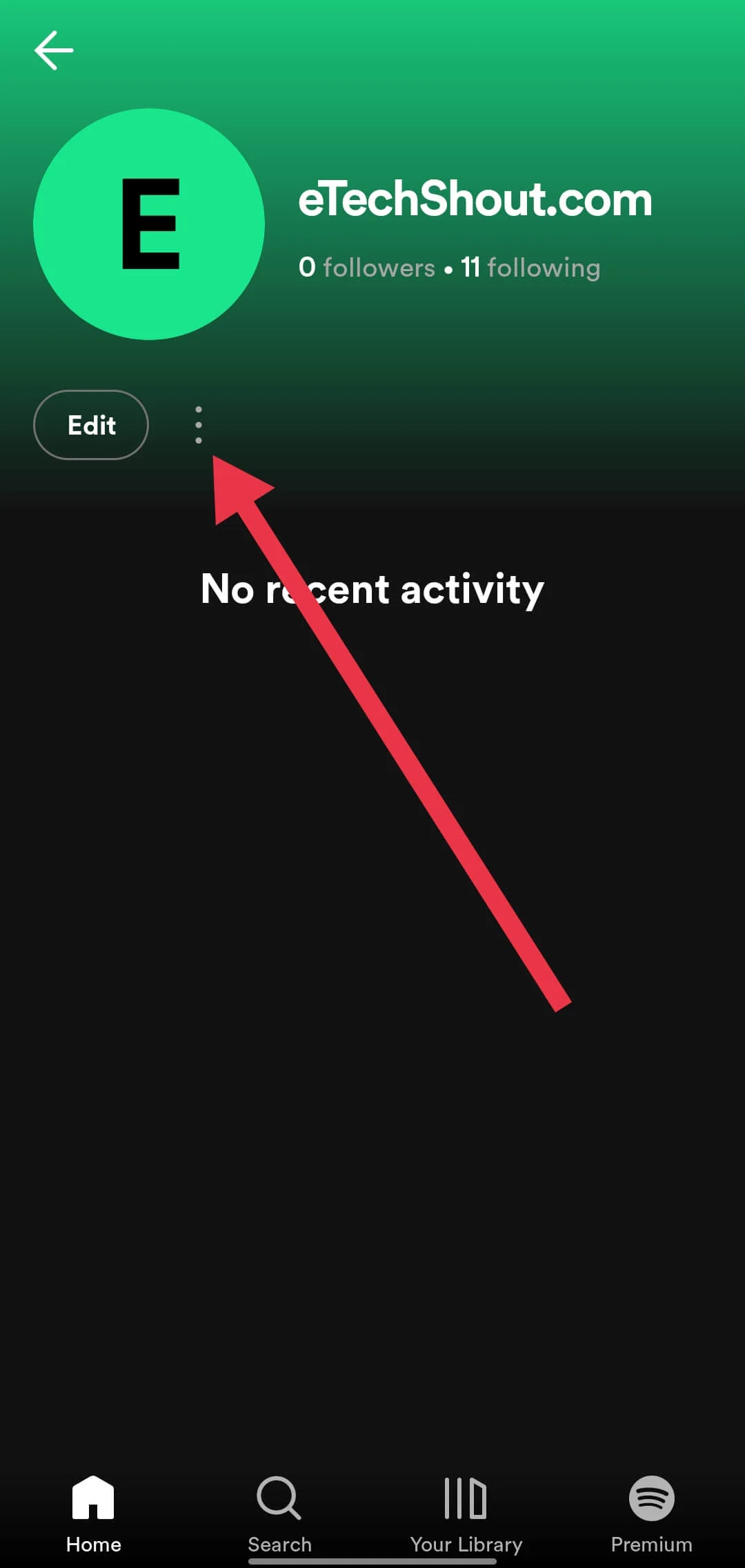 Spotify app profile menu