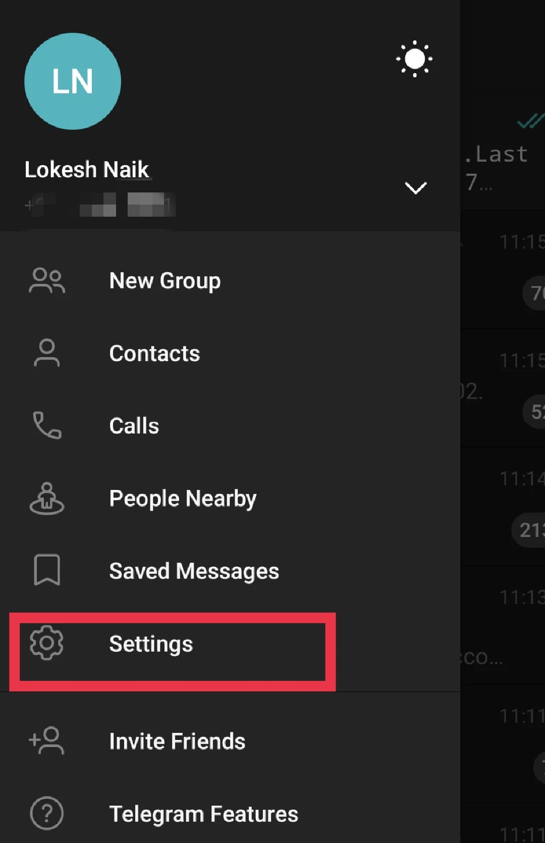 Telegram app Settings