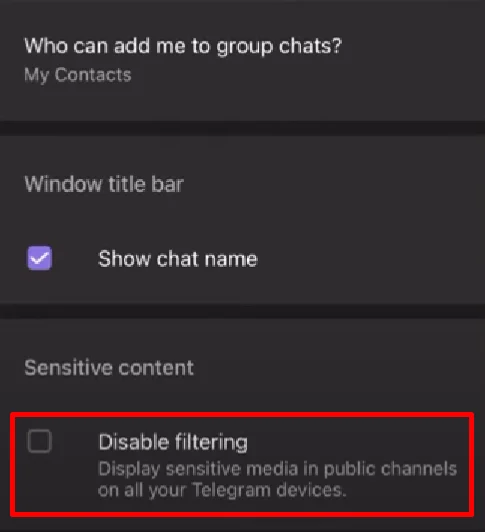 Telegram disable filtering option