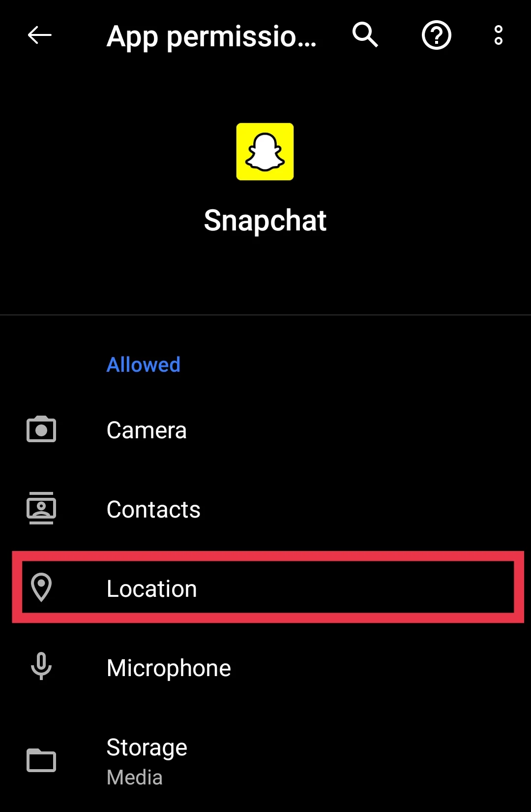 Snapchat Android app location settings