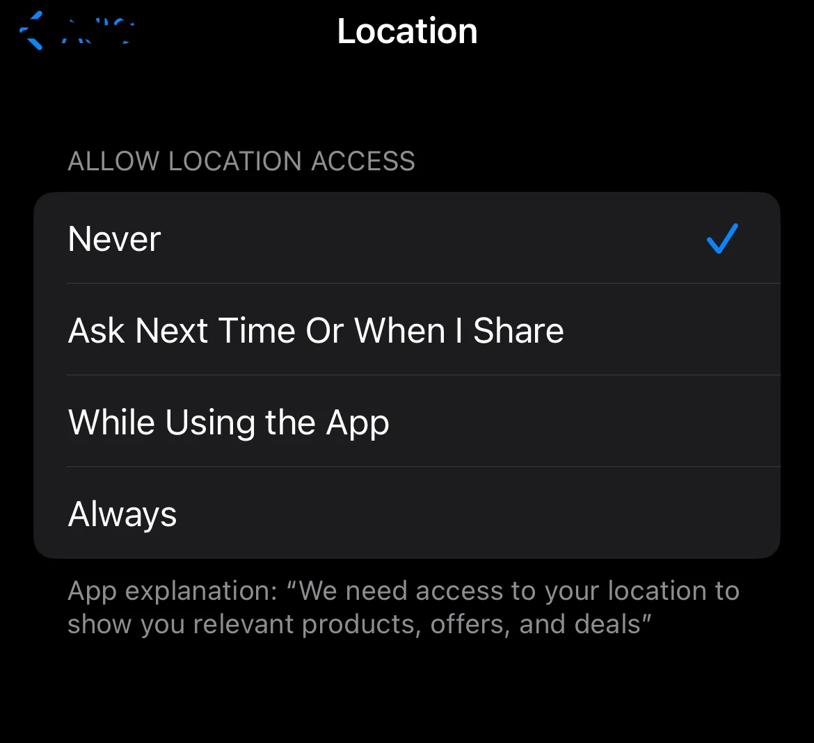 iOS Allow Location Access Settings